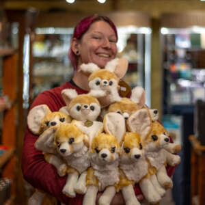 Safari West staff and lots of fennec fox plushies